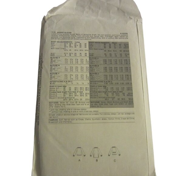 Vogue Women's Vintage Patterns Sewing 7176 Pattern Blouse Size 14 - Picture 4 of 4